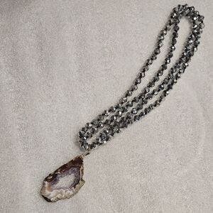 Elegant Silver and Brown Geode Pendant Necklace